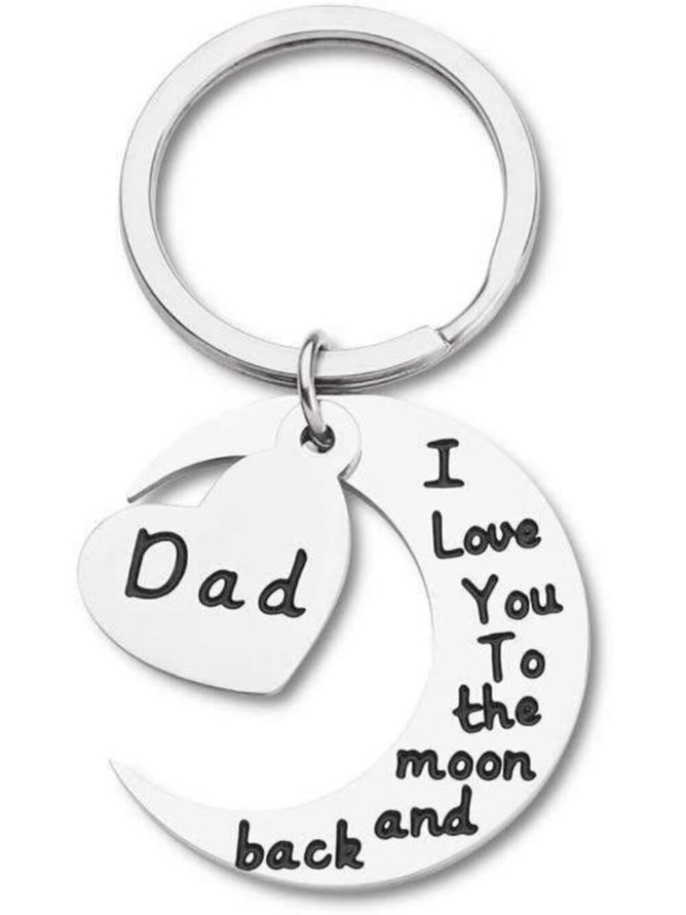 Dad Keychain Fathers Day Gift I Love You To The Moon and Back Heart Charm